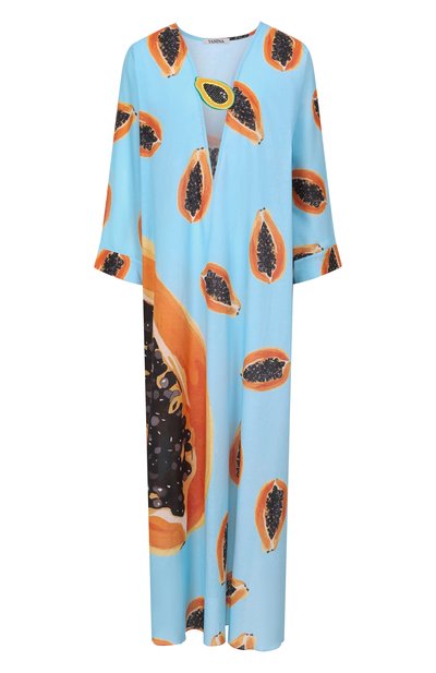 Blue tunic with papaya print