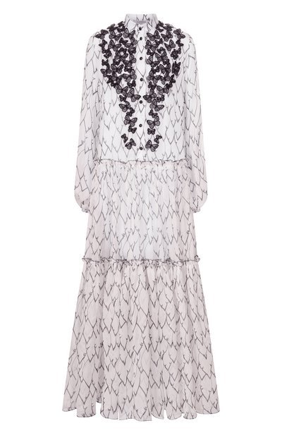White chiffon dress with butterflies