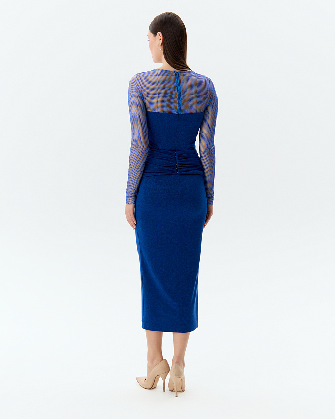 the dress is blue with drapery