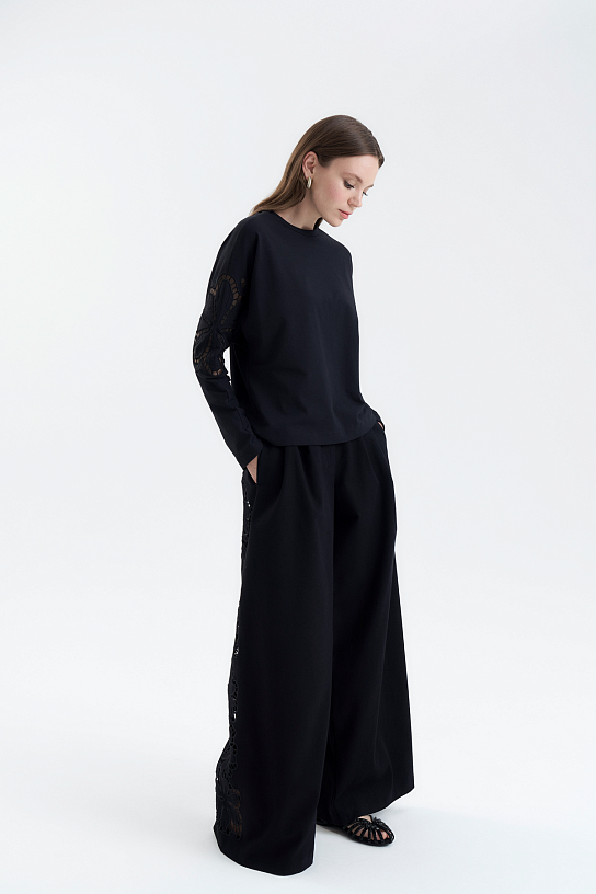 Black blouse with Richelieu embroidery
