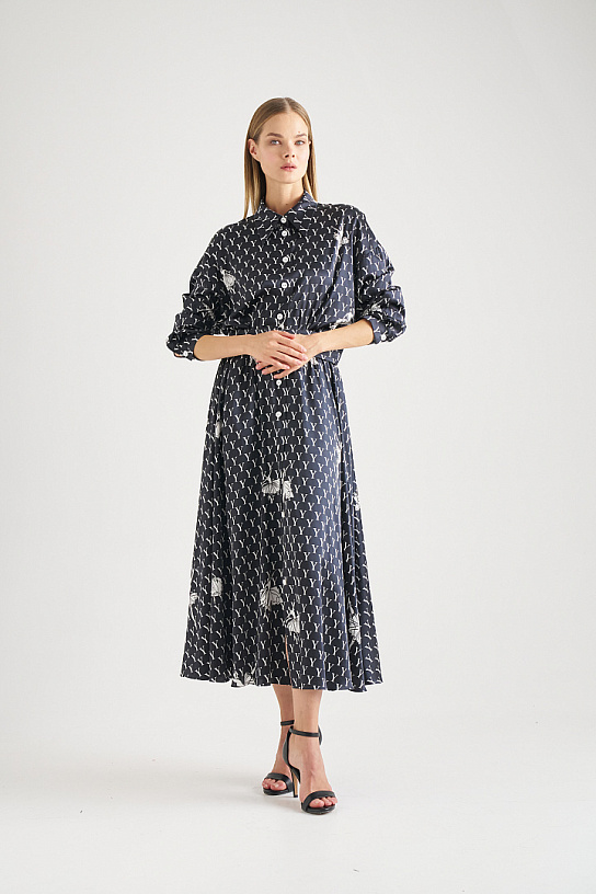 Black silk dress with ballerinas print