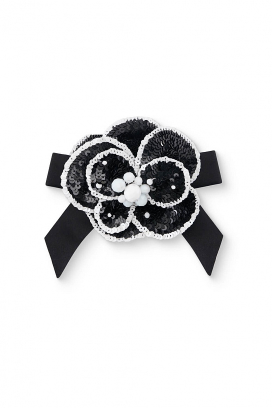 Black and white camellia brooch