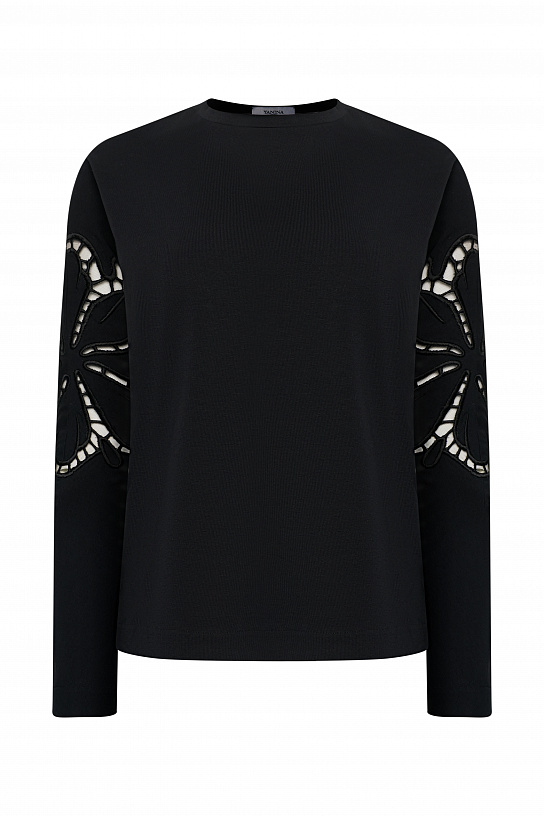 Black blouse with Richelieu embroidery