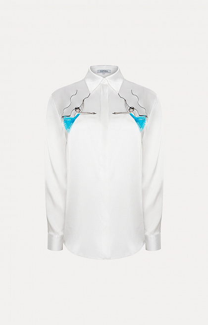 White silk embroidered shirt
