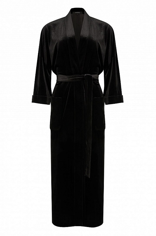 Long black velvet coat