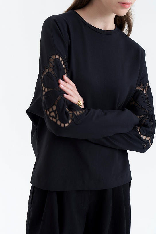 Black blouse with Richelieu embroidery