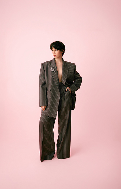 Grey striped trousers